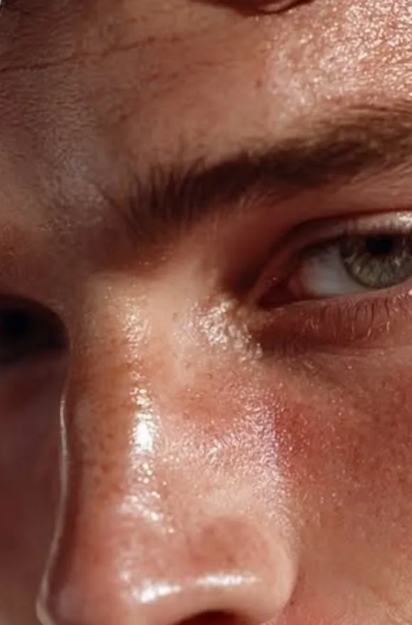 Close-up of a man with healthy, hydrated skin